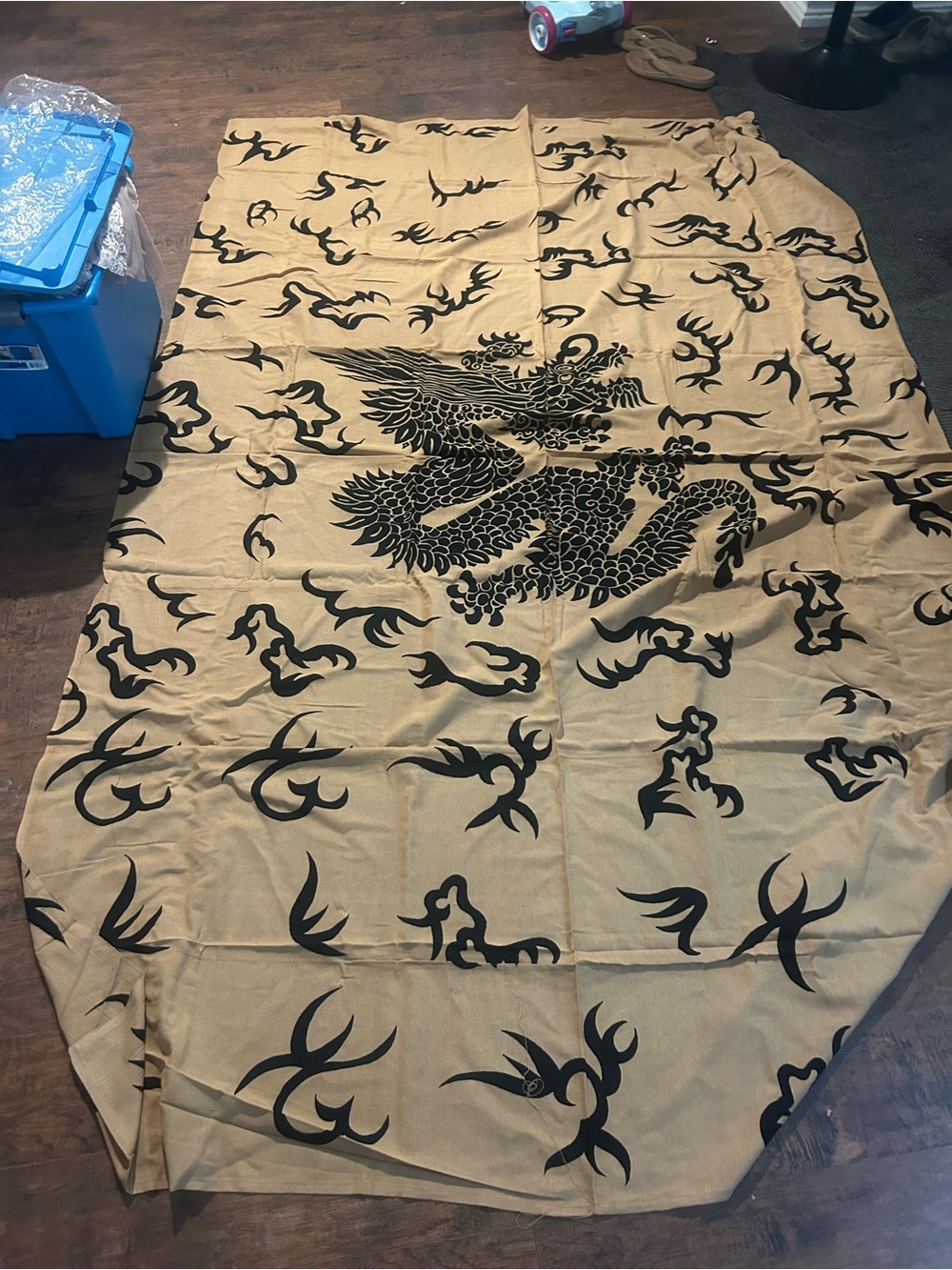 Tan Wall Art tapestry with Black Dragon 72” x 108”